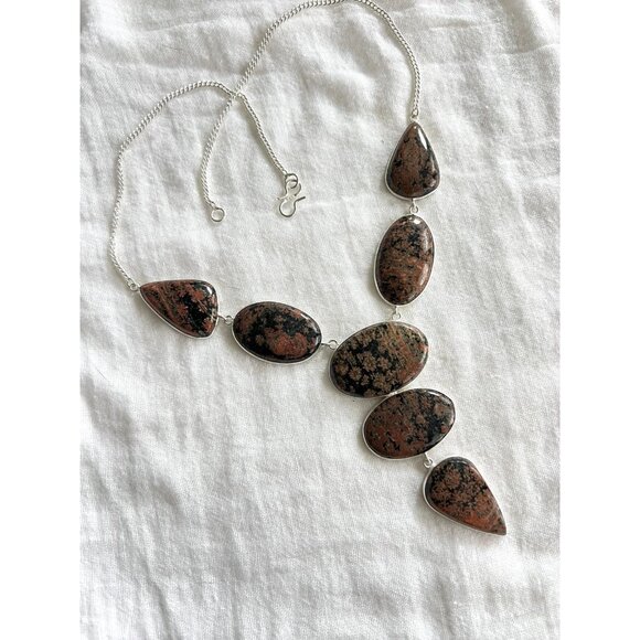 925 AURA! Red Snowflake Obsidian Statement Necklace! - Picture 3 of 11